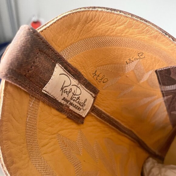 Rod Patrick Mens Cowboy Boots 13.5B Perro Loco Brown Leather Western Square Toe - Picture 11 of 13